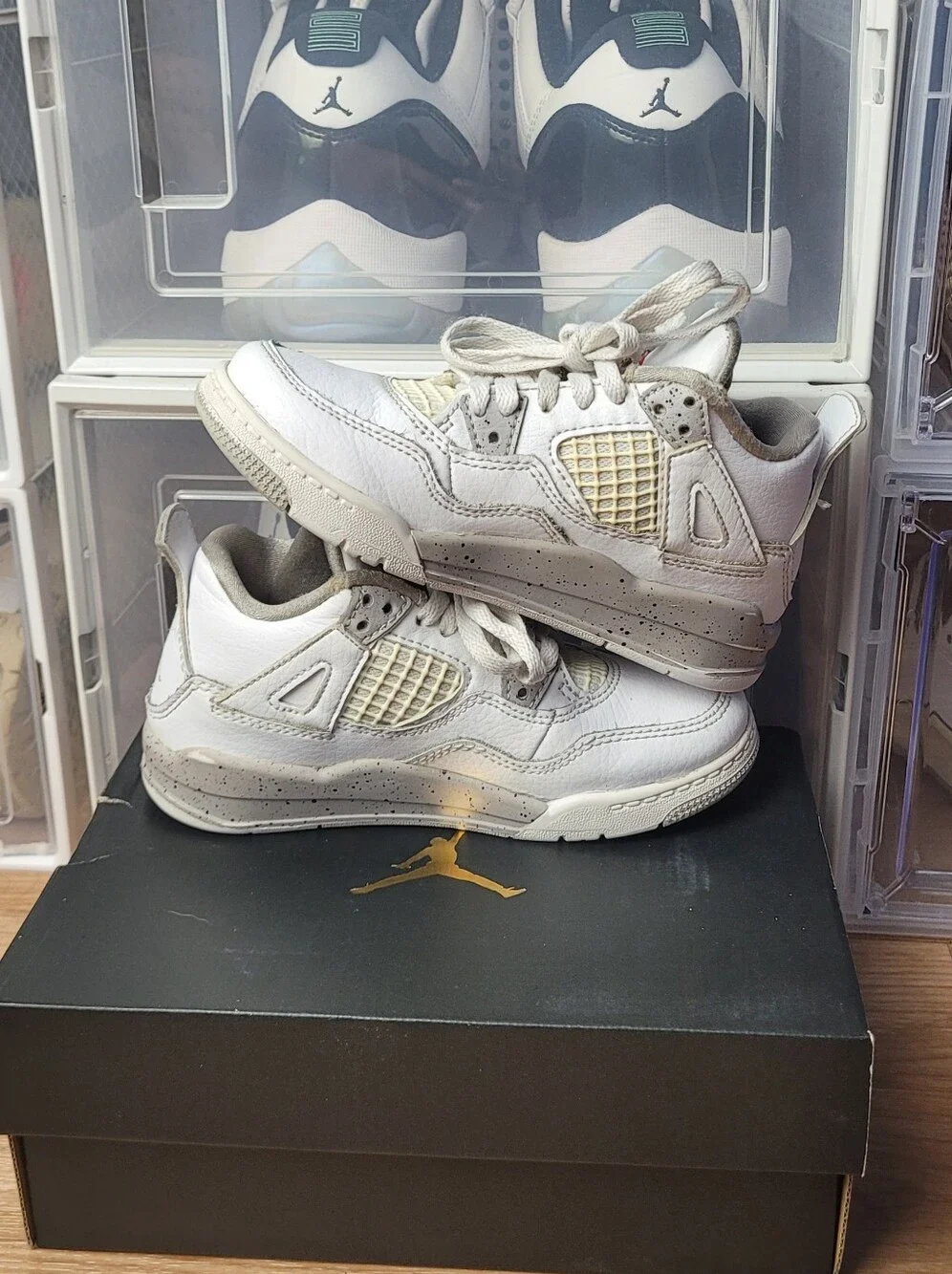 Toddler Air Jordan 4 Retro White Oreo Cement Basketball Shoes TD 11c